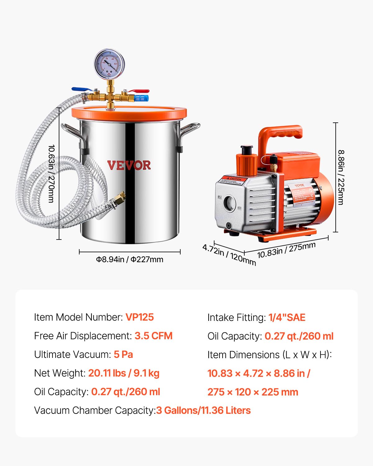 Foto 8 pulgar | Kit De Cámara De Vacío Vevor De 3 Galones Con Bomba De 3.5 Cfm De Acero Inoxidable - Venta Internacional.