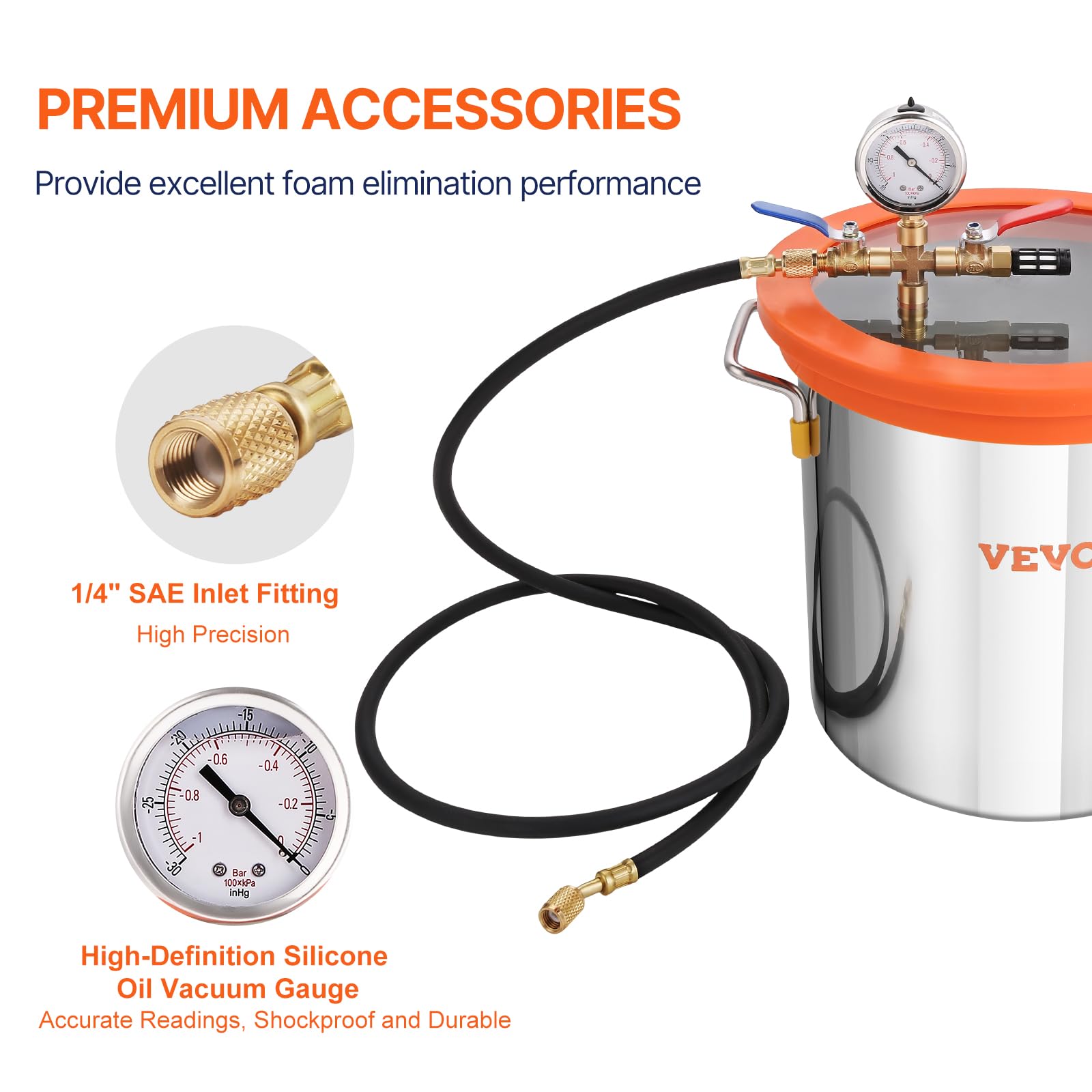 Foto 5 | Cámara De Vacío Vevor De 3 Galones Con Kit De Bomba, Botella De Aceite De 250 Ml - Venta Internacional.