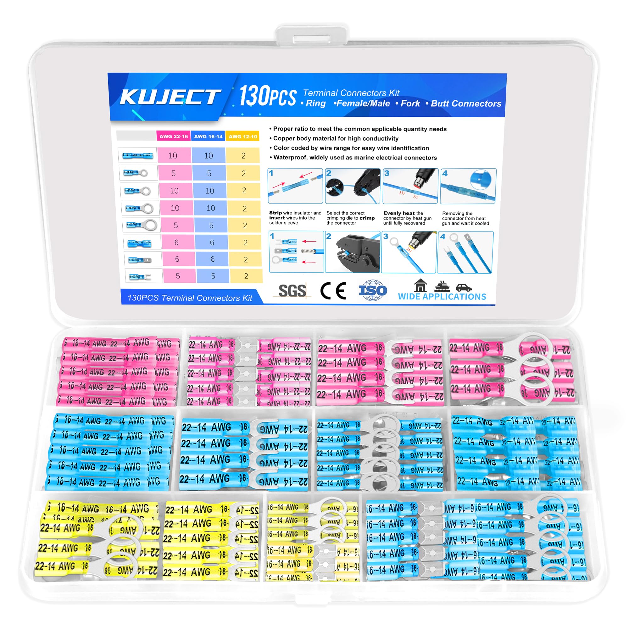 Foto 2 pulgar | Kit De Conectores De Cable Kuject 130 Piezas, Termorretráctiles E Impermeables - Venta Internacional.