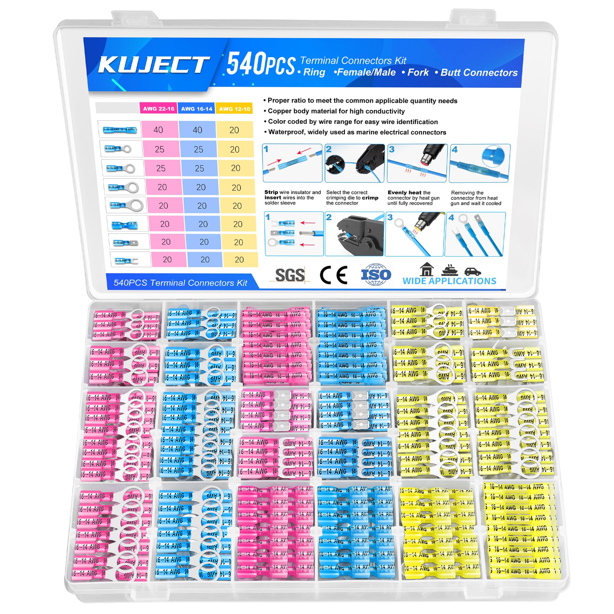 Foto 2 pulgar | Kit De Conectores De Cables Kuject 540pcs, Termorretráctiles E Impermeables - Venta Internacional.