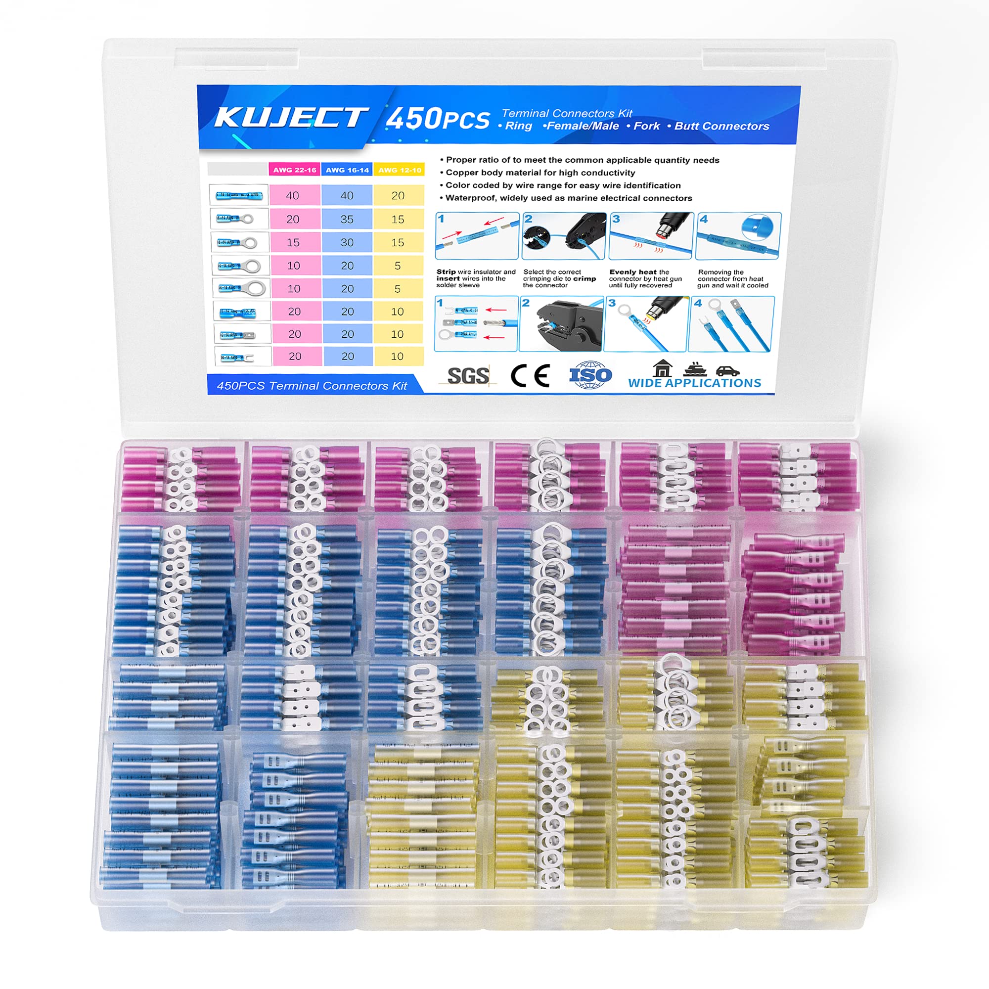 Foto 1 | Conectores De Cable Termorretráctiles Kuject 450pcs Impermeables - Venta Internacional.