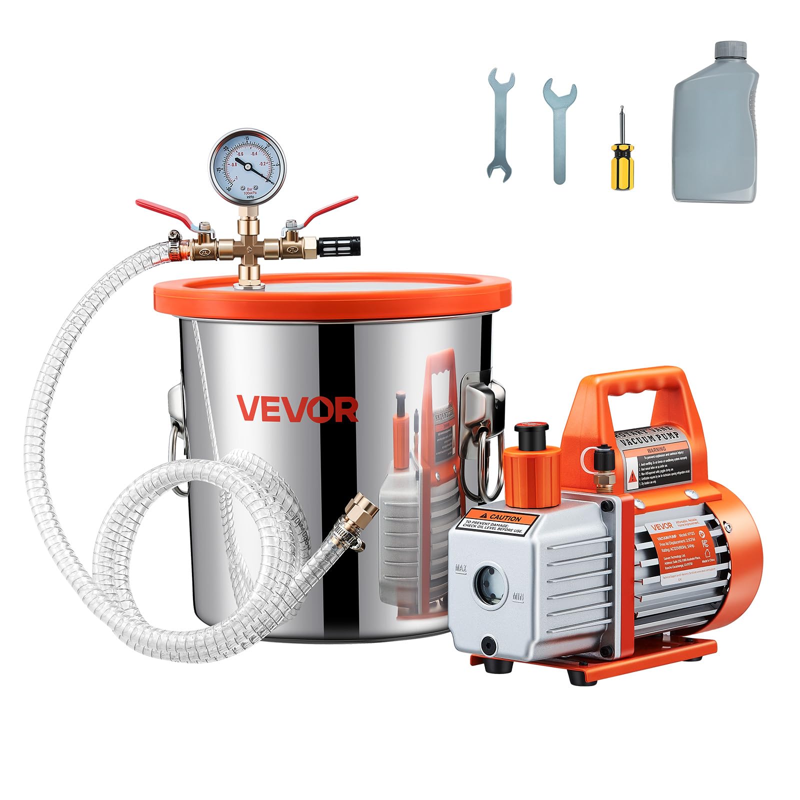 Foto 2 pulgar | Cámara De Vacío Vevor De 3 Galones Con Bomba De Acero Inoxidable De 3.5 Cfm - Venta Internacional.