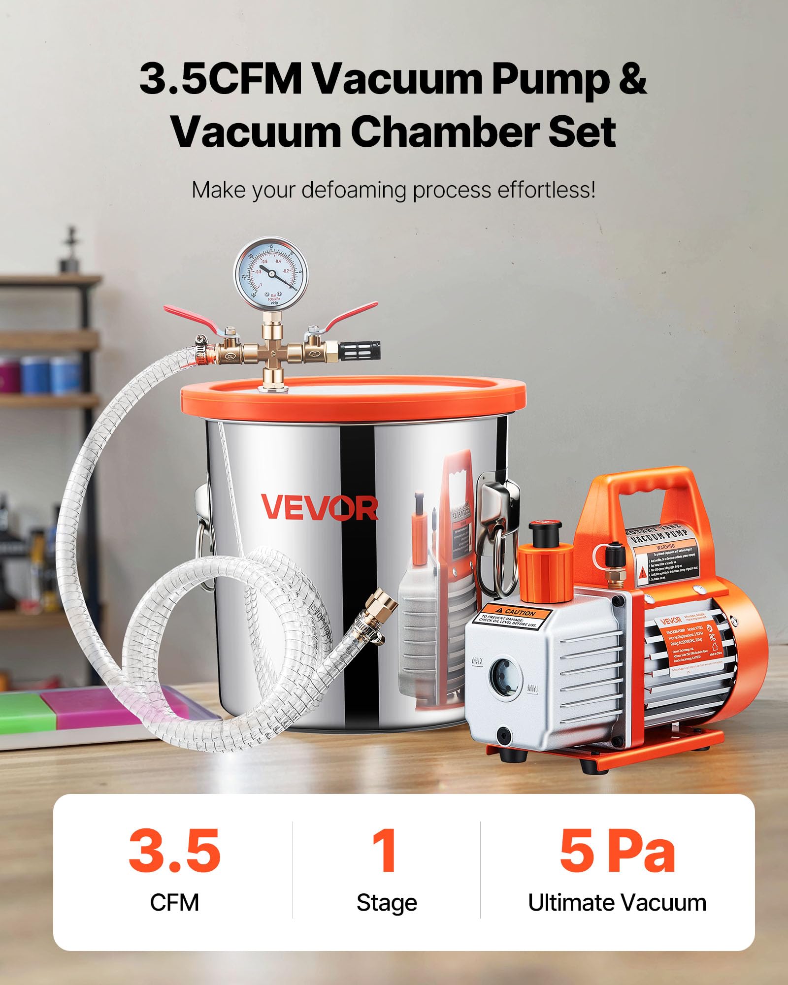 Foto 3 pulgar | Cámara De Vacío Vevor De 3 Galones Con Bomba De Acero Inoxidable De 3.5 Cfm - Venta Internacional.