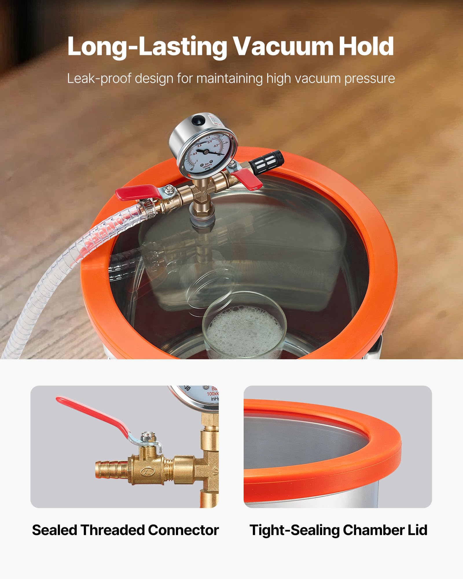 Foto 4 pulgar | Cámara De Vacío Vevor De 3 Galones Con Bomba De Acero Inoxidable De 3.5 Cfm - Venta Internacional.