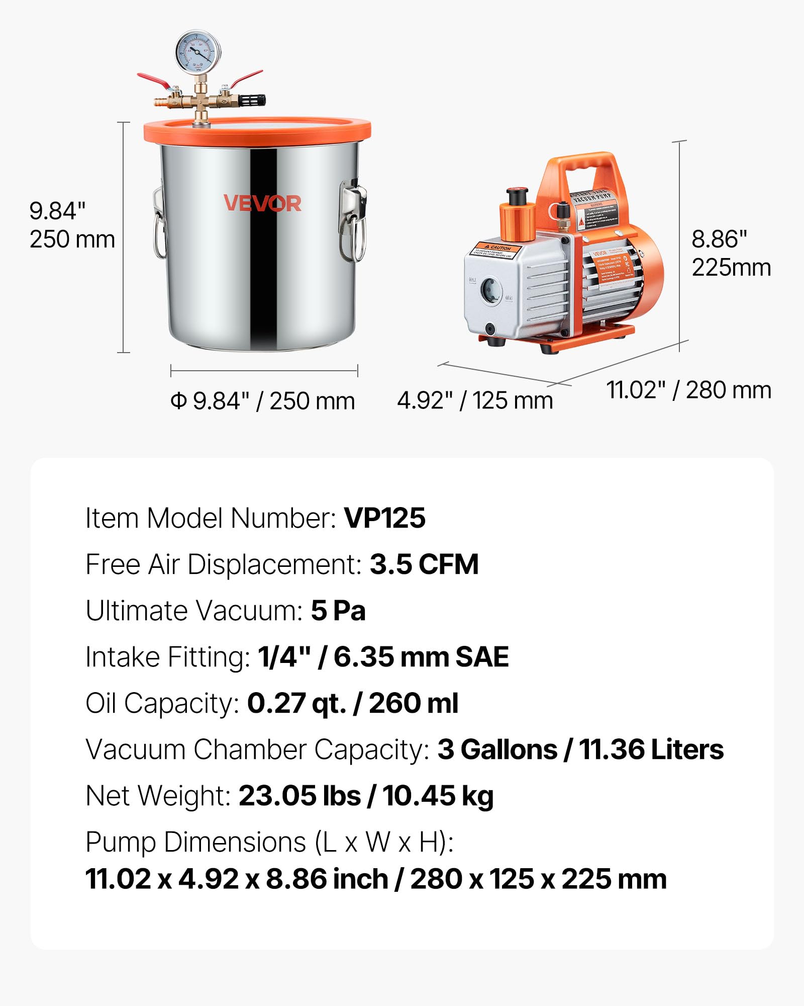 Foto 7 | Cámara De Vacío Vevor De 3 Galones Con Bomba De Acero Inoxidable De 3.5 Cfm - Venta Internacional.