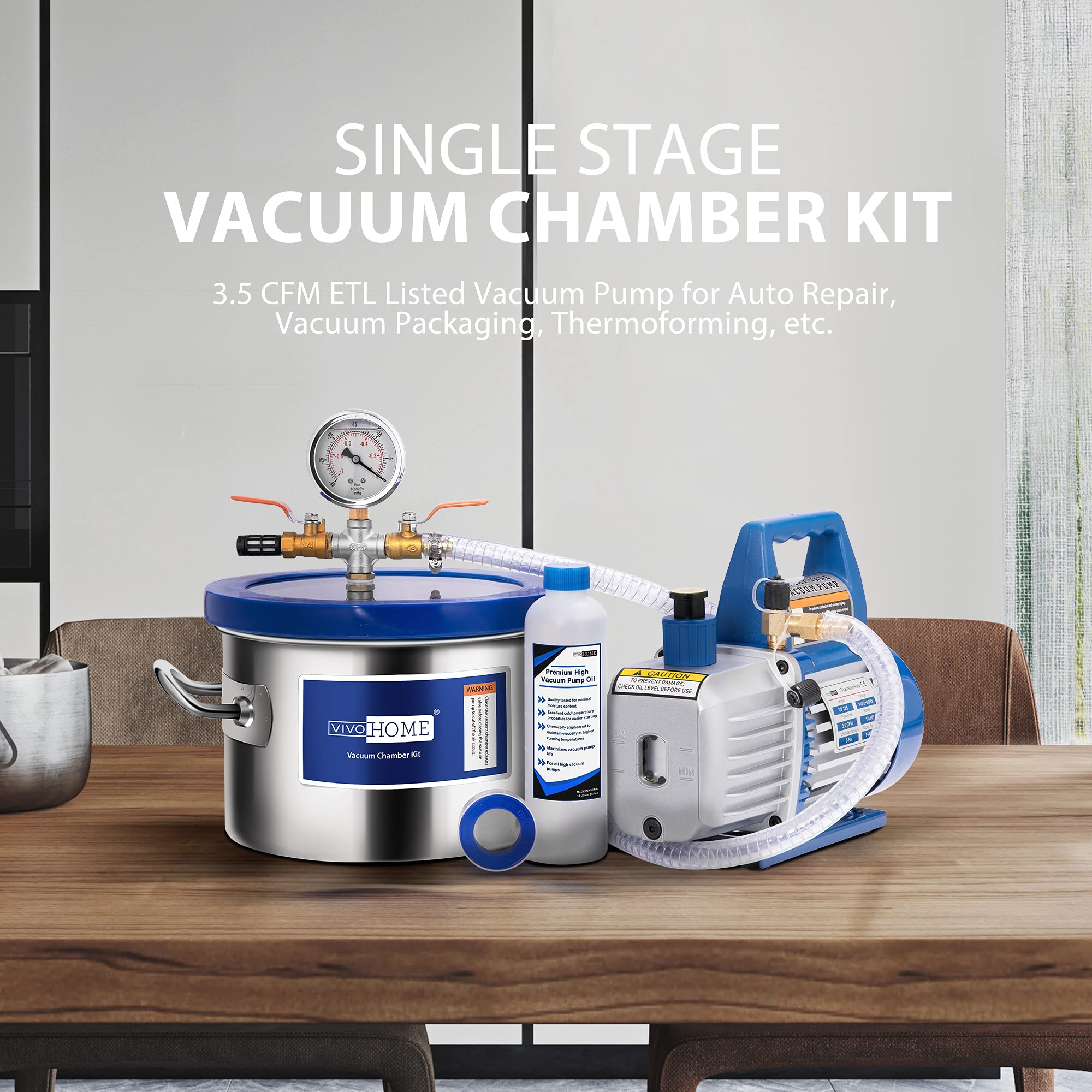 Foto 2 | Cámara De Vacío Vivohome 5.7l Con Bomba De 3.5 Cfm 1/4 Hp De Una Sola Etapa - Venta Internacional.