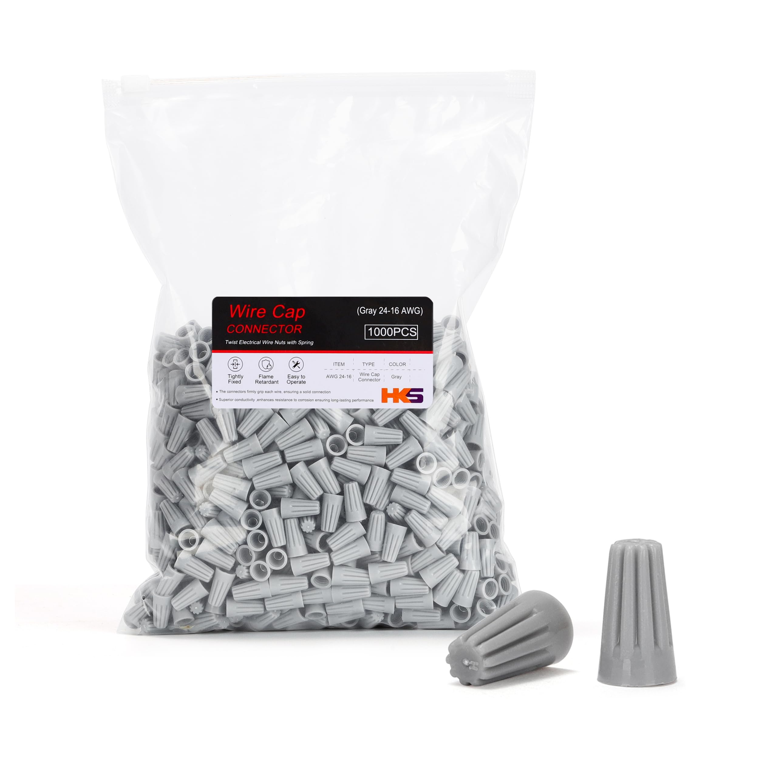 Foto 2 pulgar | Conectores De Cable Hks Gray Awg 24-16 1000 Piezas Con Resorte - Venta Internacional.