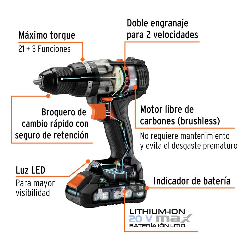 Foto 3 pulgar | Rotomartillo Y Destornillador Inalámbrico 20v, Sin Carbones