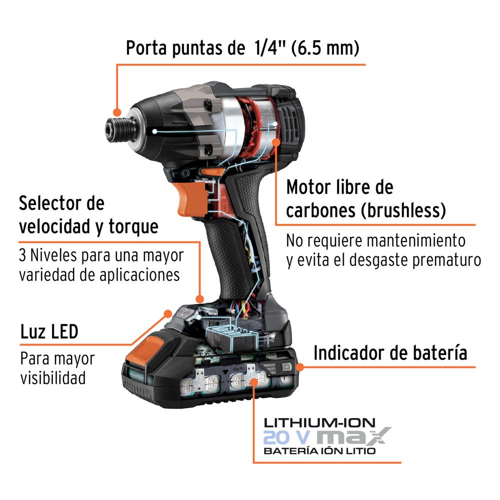 Foto 4 pulgar | Rotomartillo Y Destornillador Inalámbrico 20v, Sin Carbones