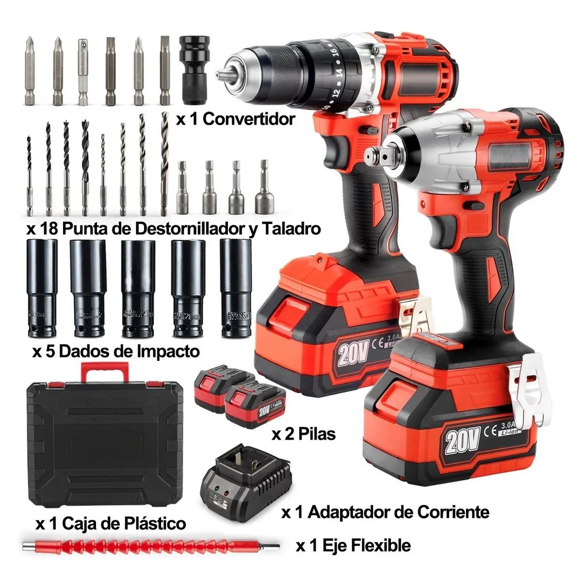 Foto 2 | Kit de Llave De Impacto Eo Safe Imports Esi-2827 color Rojo más Rotomartillo sin Escobilla 31 PZAS