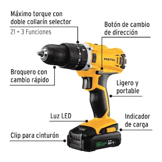 Foto 2 | Kit Rotomartillo Inalámbrico 1/2' 20v Y 32 Accesorios Y Estuche Pretul color Amarillo Cod 29000