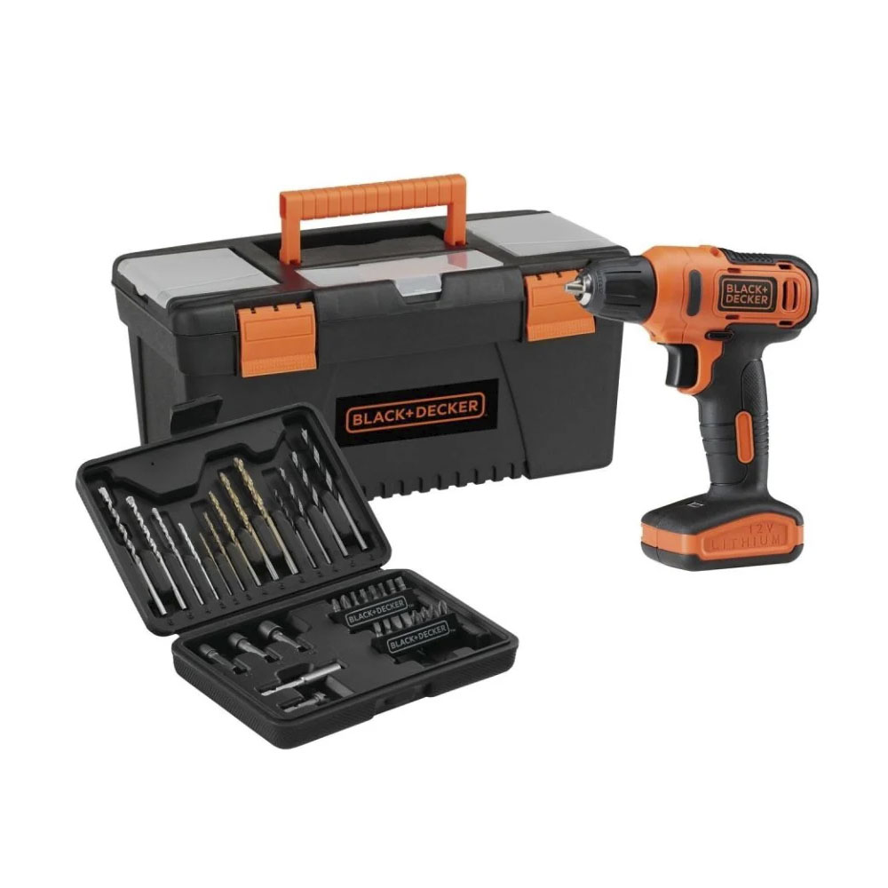 Taladro Atornillador con Brocas y Caja de Herramientas Black+Decker Ld12bab3