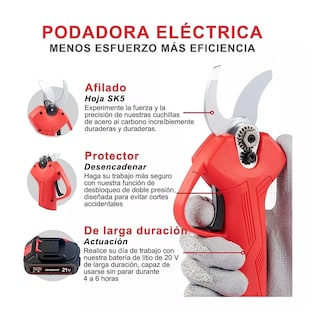 Foto 4 | Podadora Eléctrica Tijeras Inalámbrica con 2 Baterías 25mm color Rojo