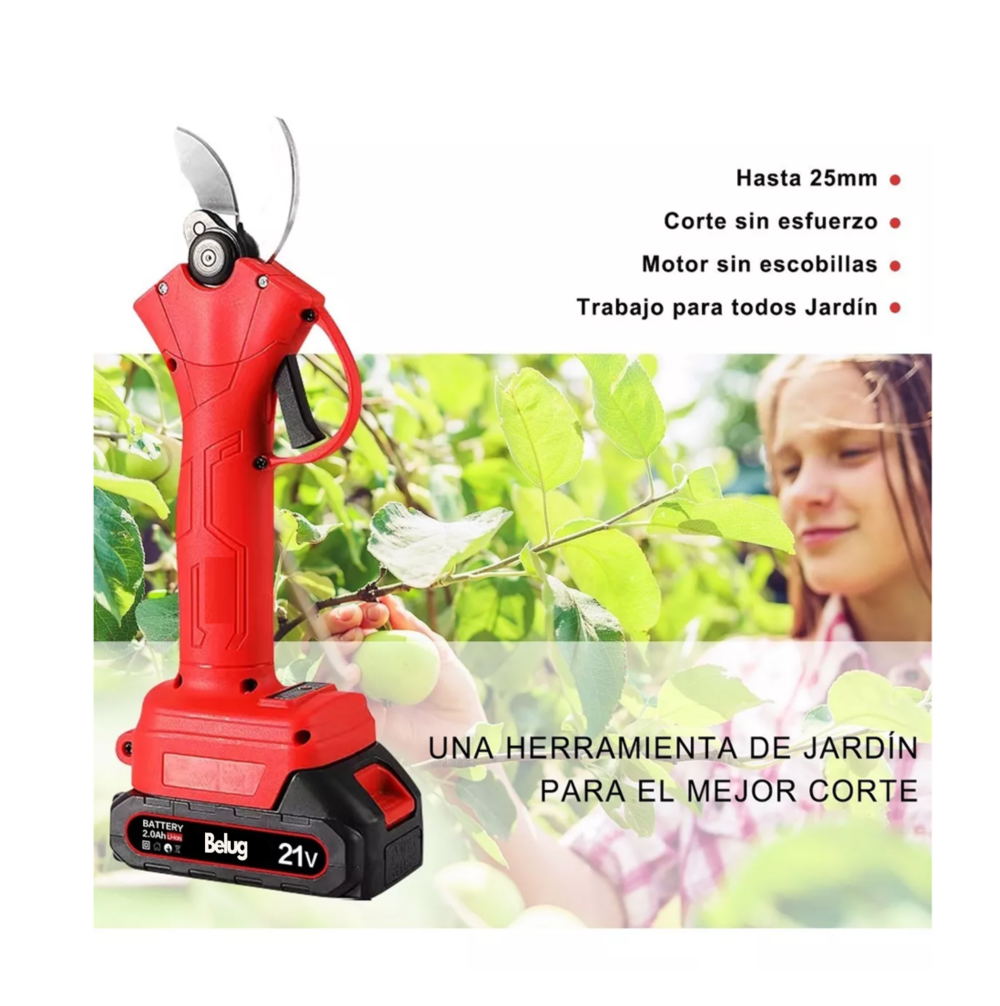 Foto 4 pulgar | Podadora Eléctricas Tijeras Inalámbrica Con 2 Baterías 25mm, Belug Color Rojo
