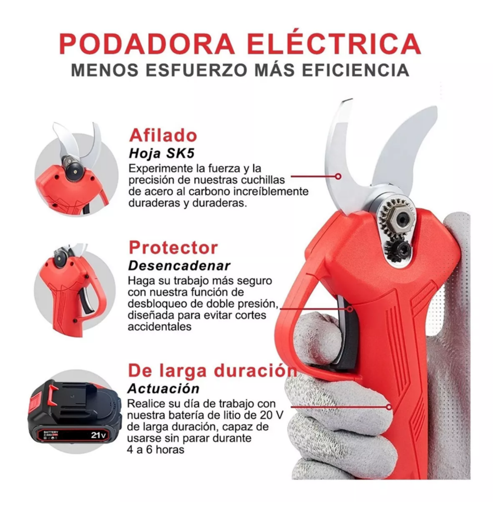 Foto 6 pulgar | Podadora Eléctricas Tijeras Inalámbrica Con 2 Baterías 25mm, Belug Color Rojo
