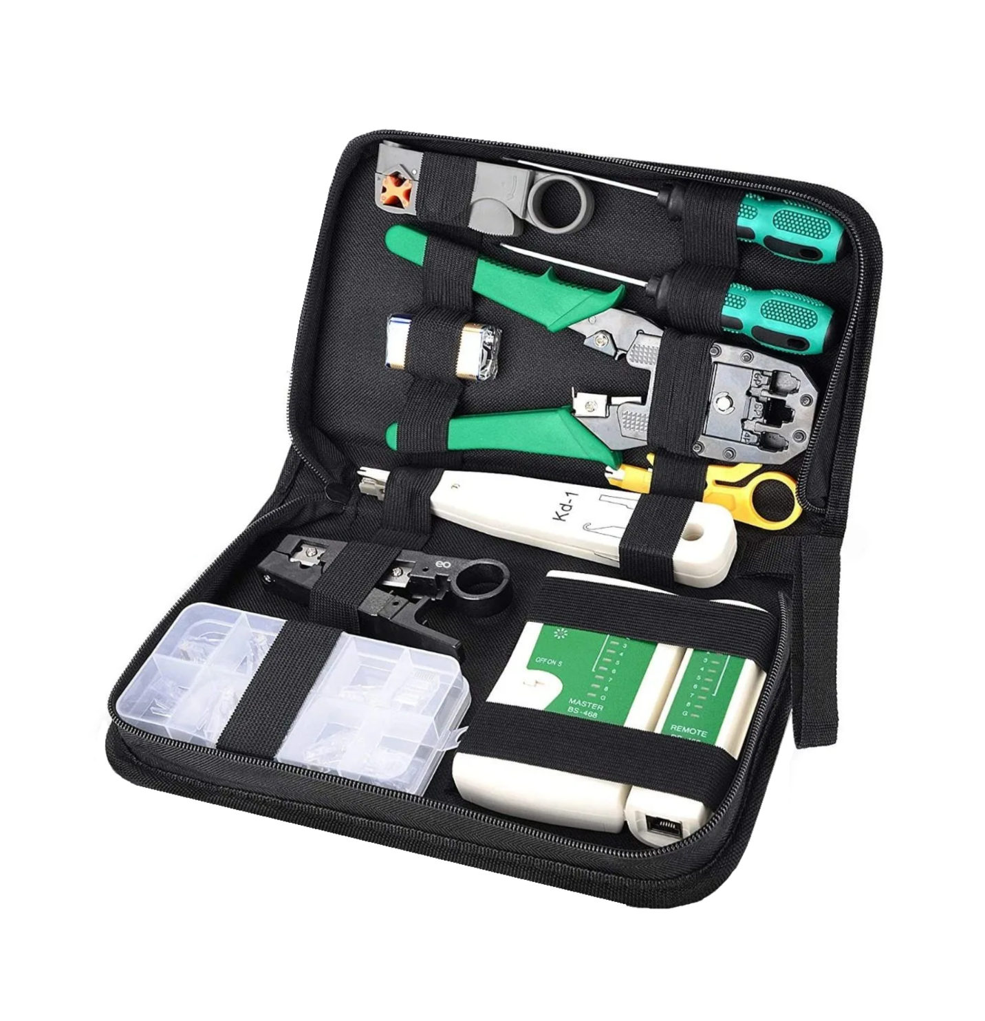 Set Probador Testeador Cable Pelacables D Red Estuche 11 Pzs Eo Safe Imports Esi-3129-1 Negro