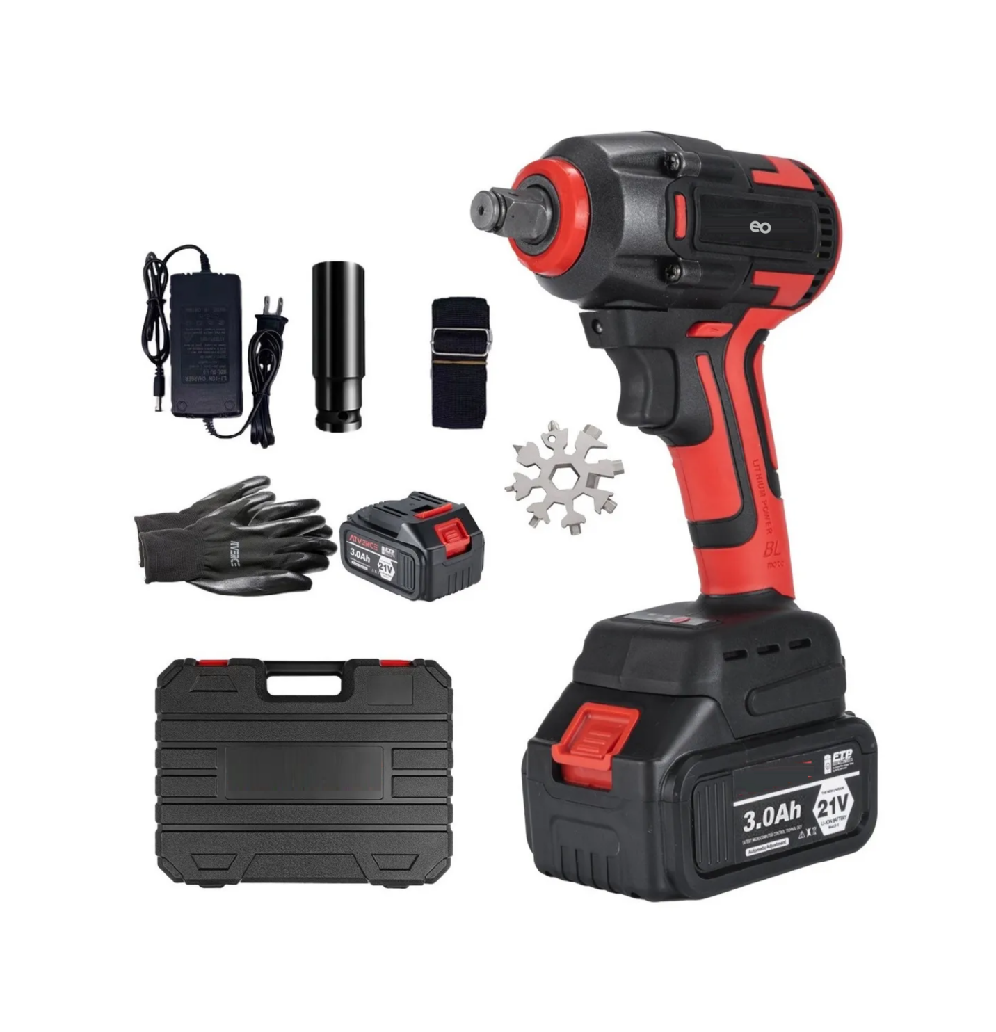 Foto 3 pulgar | Kit Pistola Impacto Llave Inalámbrica Eo Safe Imports Esi-524-1 Rojo