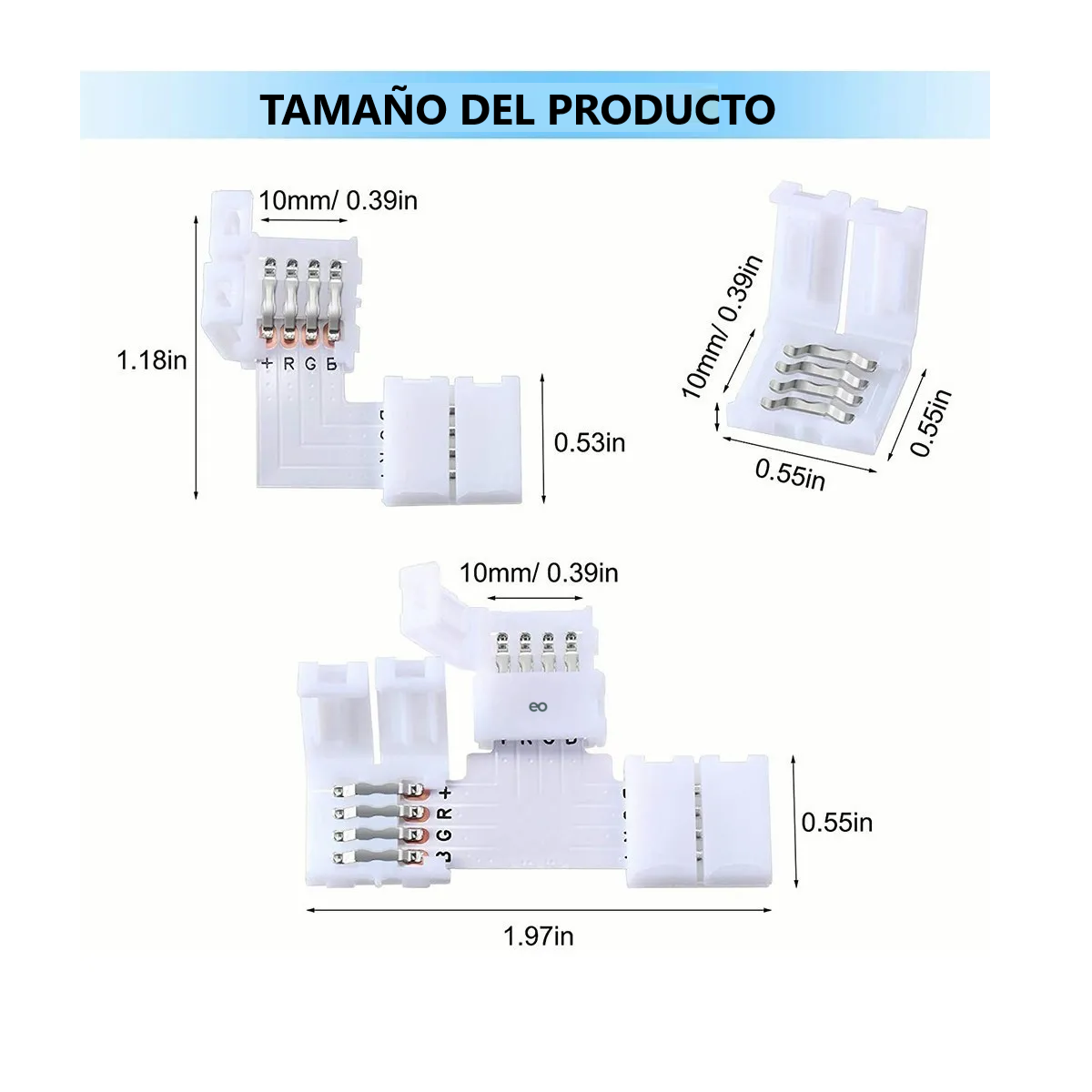 Foto 3 pulgar | Kit Conector L/t Broche Para Unir Tira Led Rgb 4 Pines Eo Safe Imports Esi-1772-1 Color Blanco