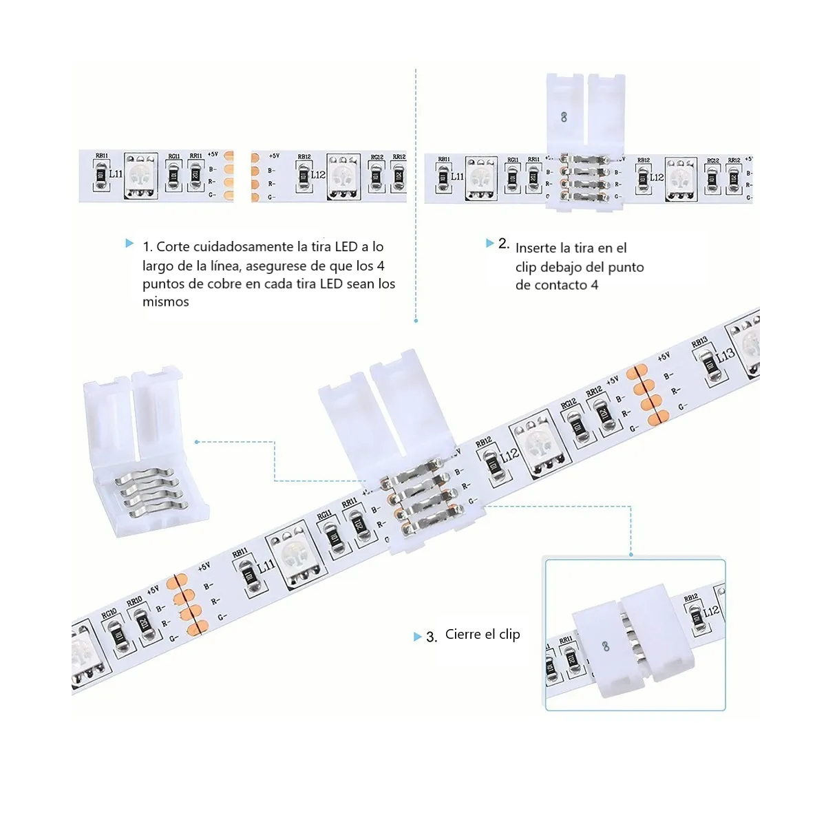 Foto 4 pulgar | Kit Conector L/t Broche Para Unir Tira Led Rgb 4 Pines Eo Safe Imports Esi-1772-1 Color Blanco