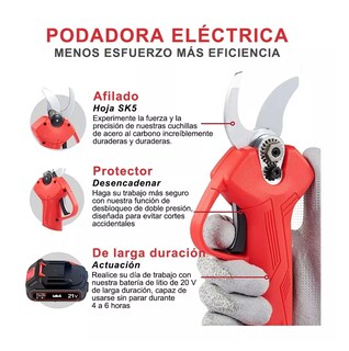 Foto 4 | Podadora Eléctrica Lab.g Tijeras Inalámbrica Con 2 Baterías 25mm, Color Rojo