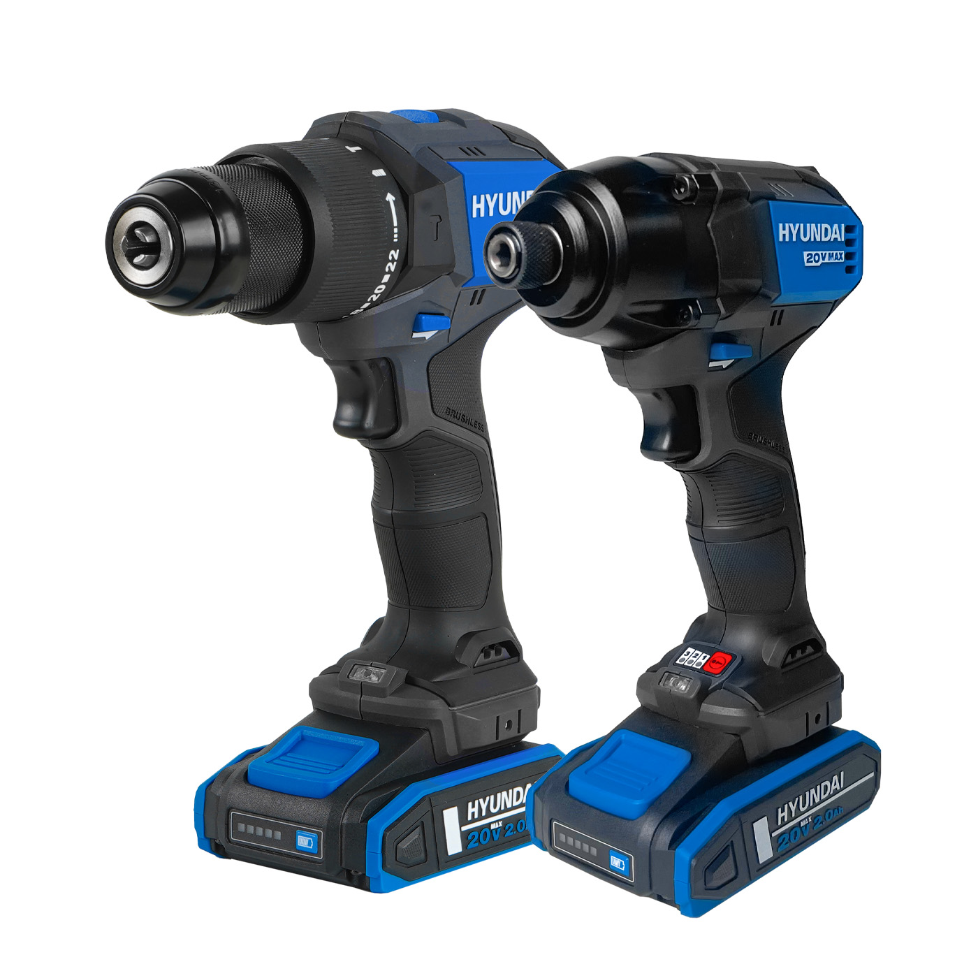 Foto 3 pulgar | Combo Brushless Taladro De Impacto 1/2″ Y Atornillador De Impacto 1/4″ Hyundai 20v Li-ion C/accesorios – S01-t2b