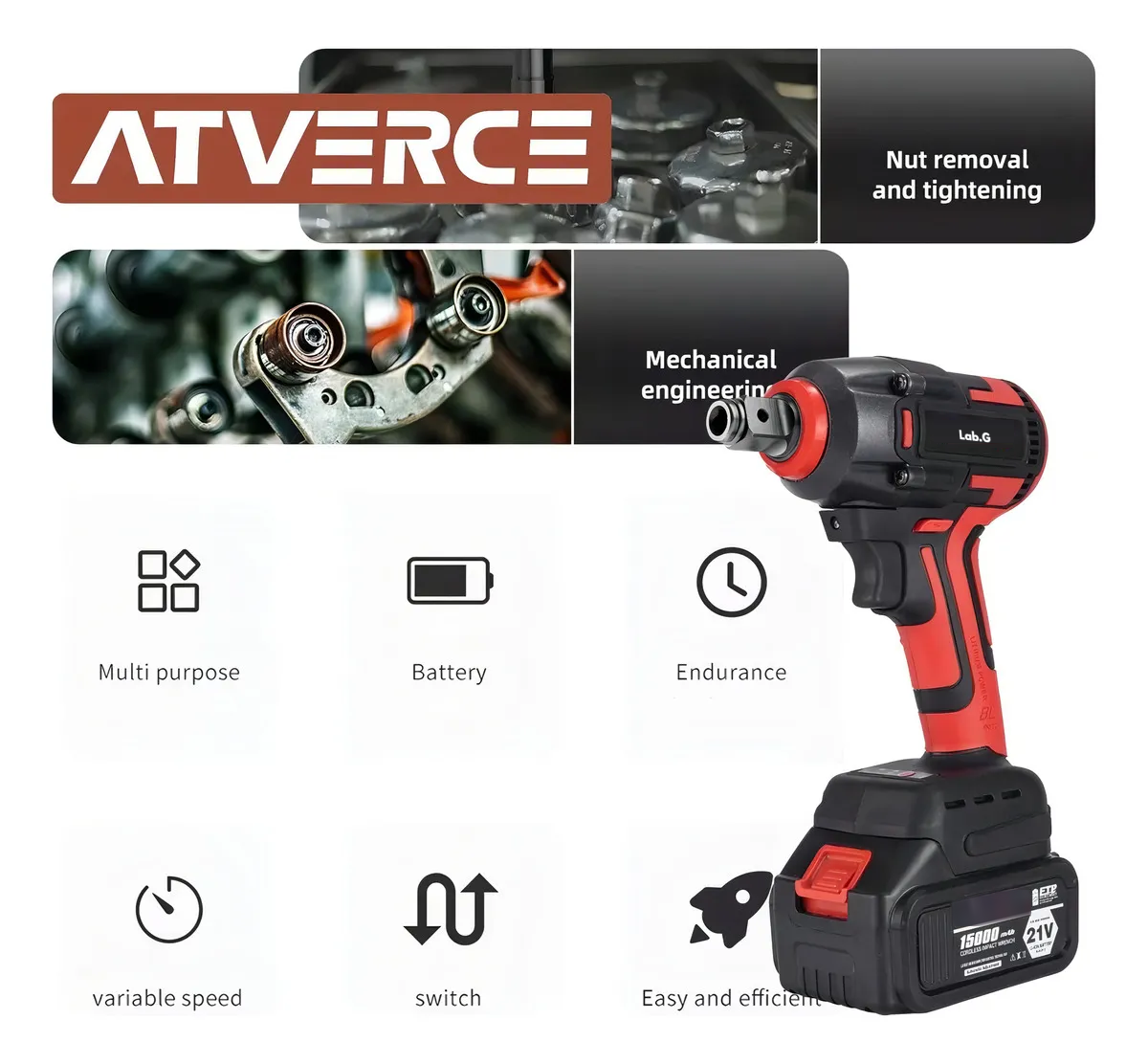 Foto 2 | Llave Impacto Lab.g Inalámbrica 300 nm 600 w con Herramientas