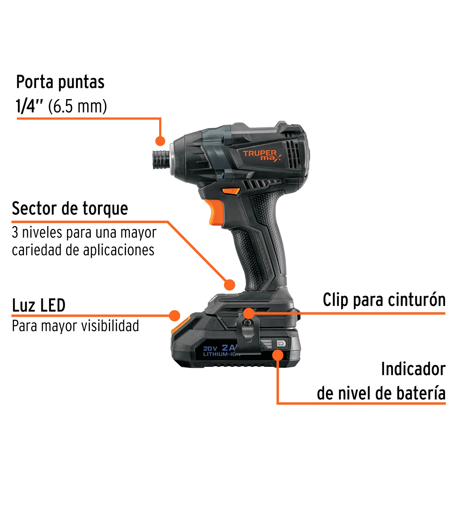 Foto 4 pulgar | Destornillador De Impacto  20v  2 Baterías 2ah  Max