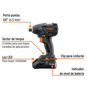 Foto 3 | Destornillador De Impacto 20v 2 Baterías 2ah Max