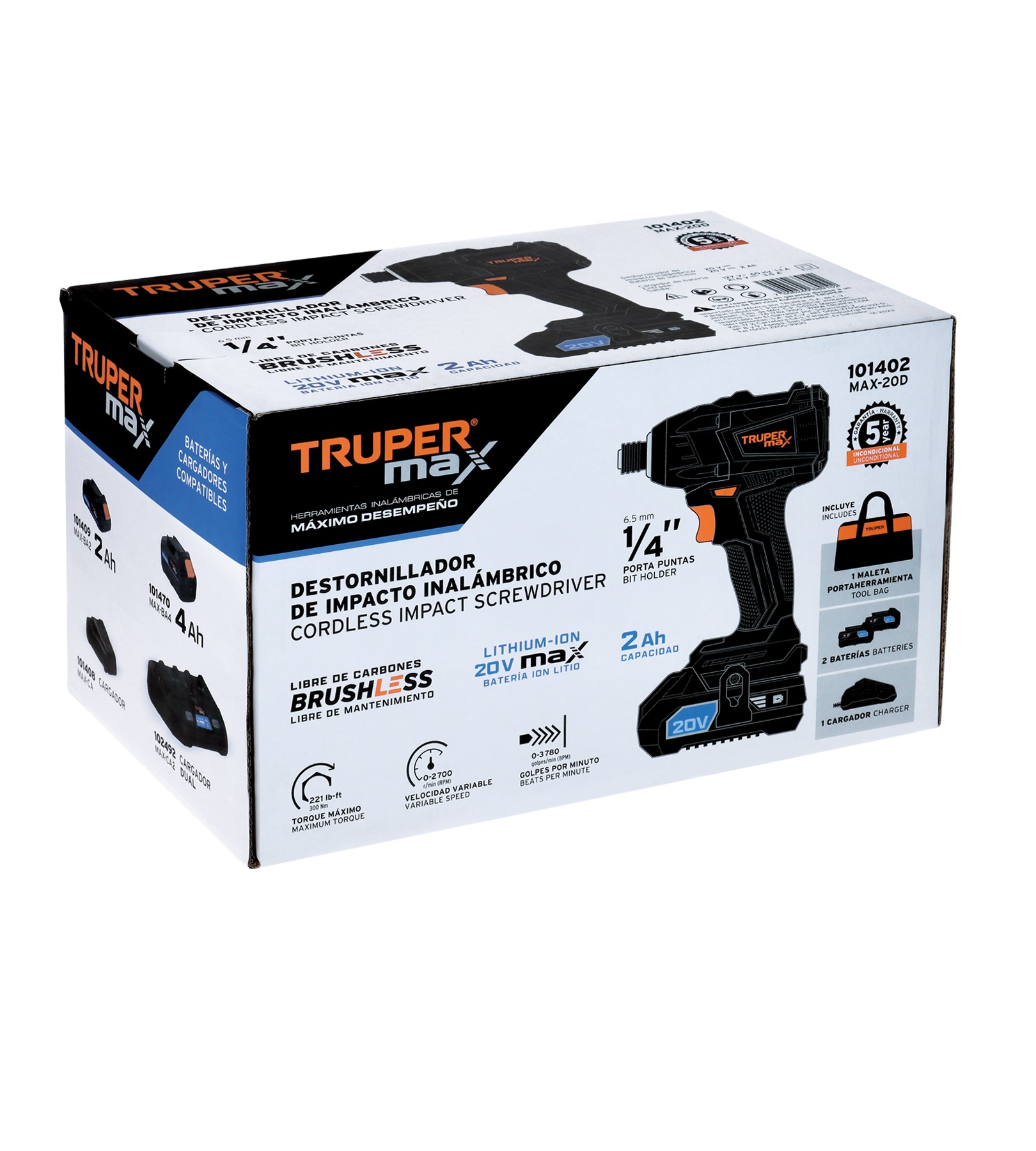 Foto 6 pulgar | Destornillador De Impacto  20v  2 Baterías 2ah  Max