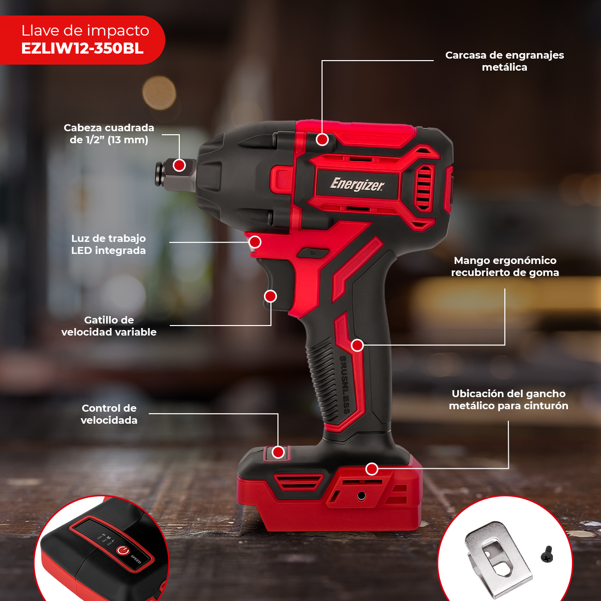 Foto 3 pulgar | Taladro Inalámbrico 3/8” + Llave De Impacto Brushless 20v Energizer Con Batería 2ah Y Cargador