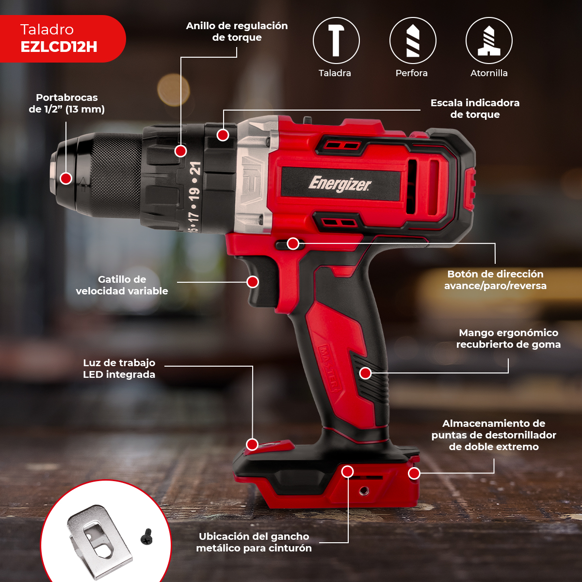 Foto 4 pulgar | Rotomartillo + Destornillador De Impacto Inalámbricos 20v Brushless Energizer Con Batería 4ah Y Cargador