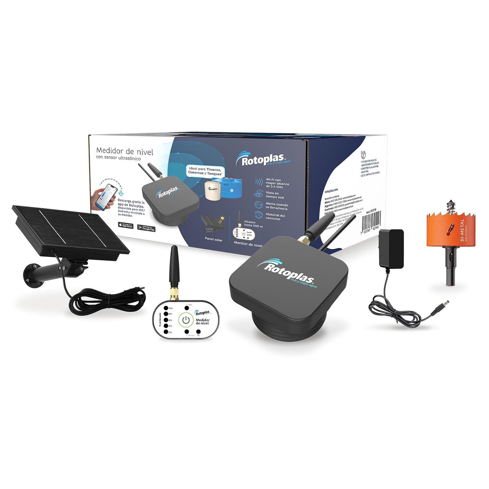 Sensor Nivel De Agua Inalámbrico Panel Solar 312378 Rotoplas