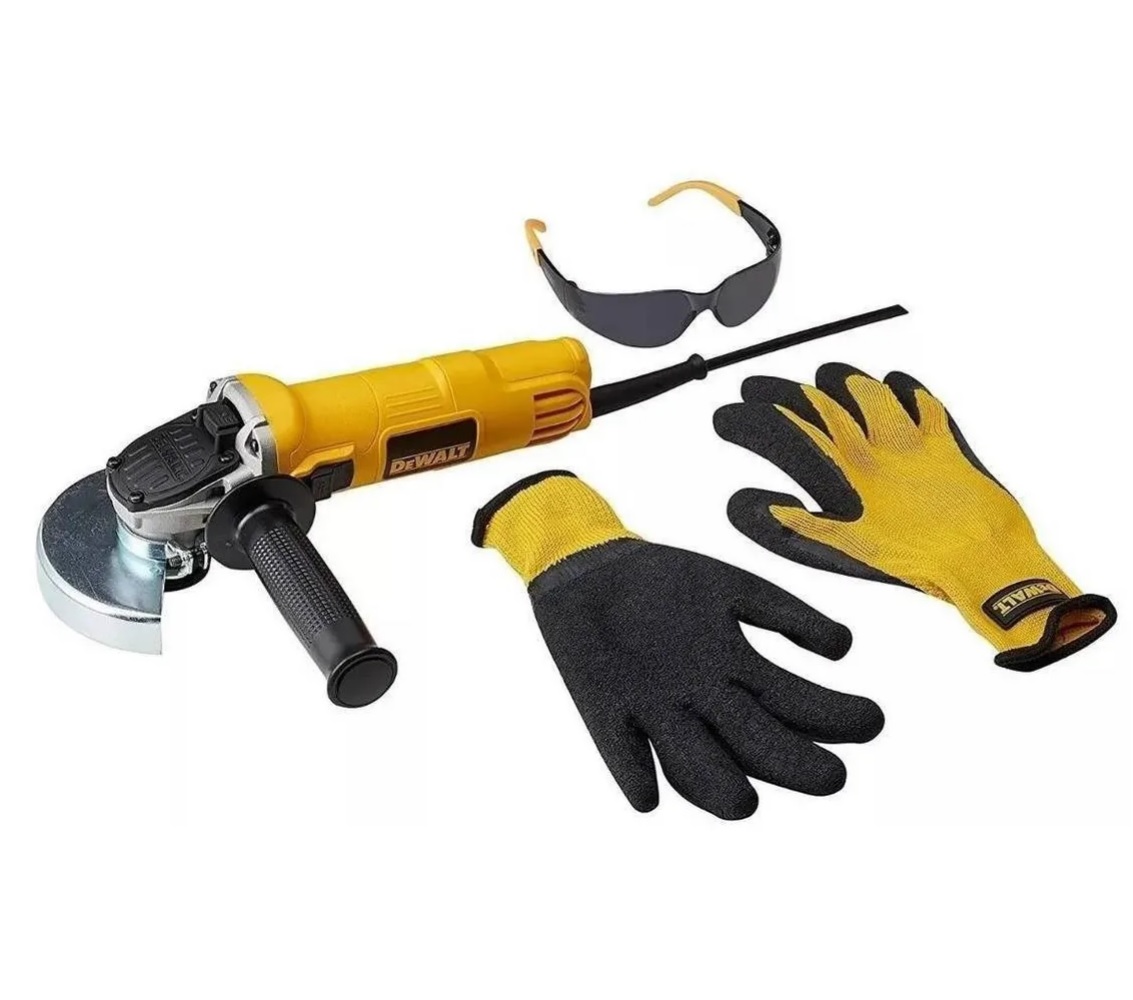 Esmeriladora Angular 4 1/2 800w más Guantes y Anteojos Dewalt