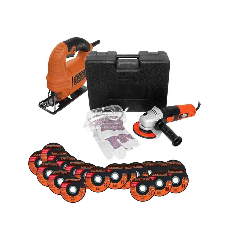 Foto 2 pulgar | Kit Black y Decker de Esmeriladora/ Lentes/ Guantes/ 20 Discos/ Caladora