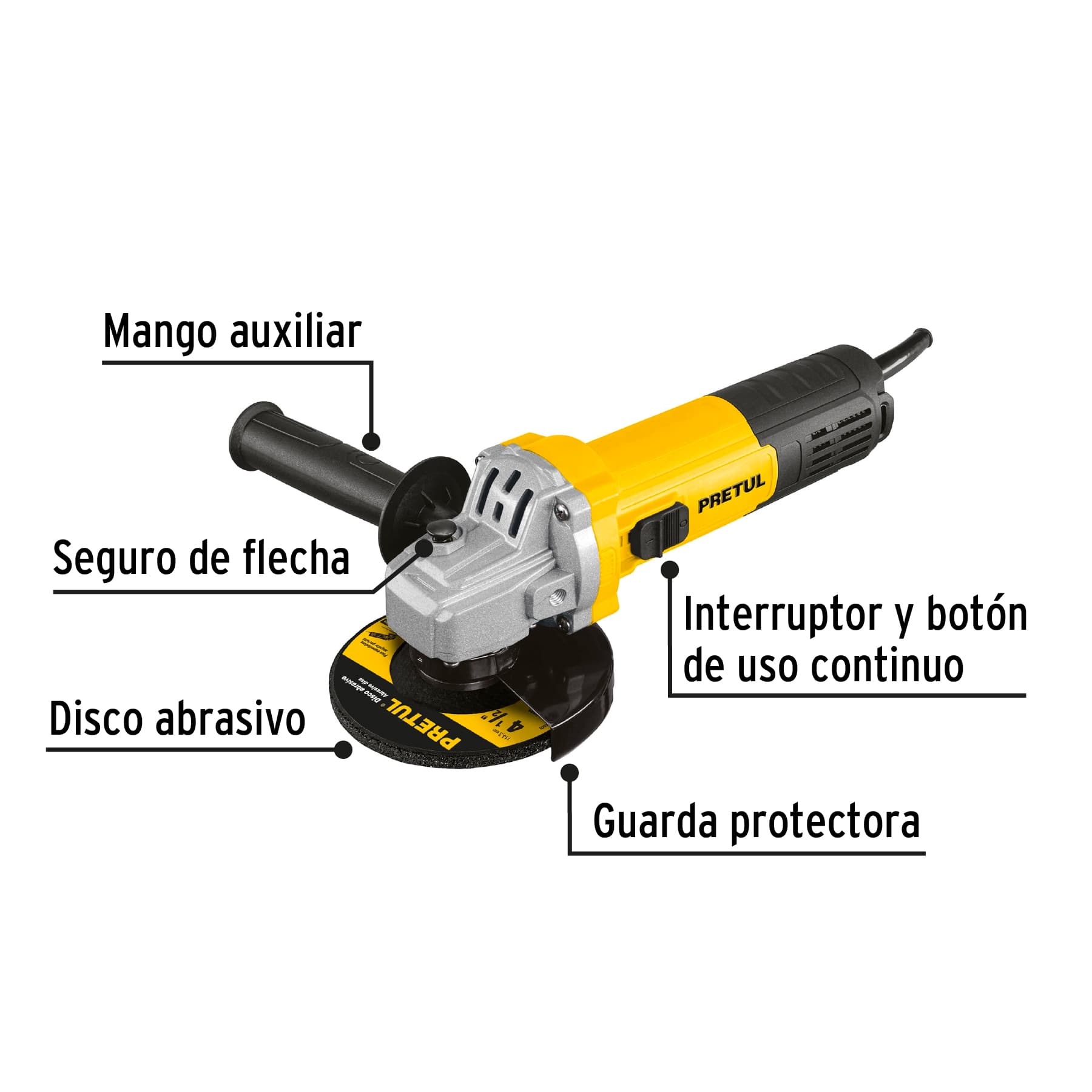 Foto 4 pulgar | Esmeriladora Angular de 4-1/2'' 550 W Pretul Esma-4-1/2p5 color Amarillo