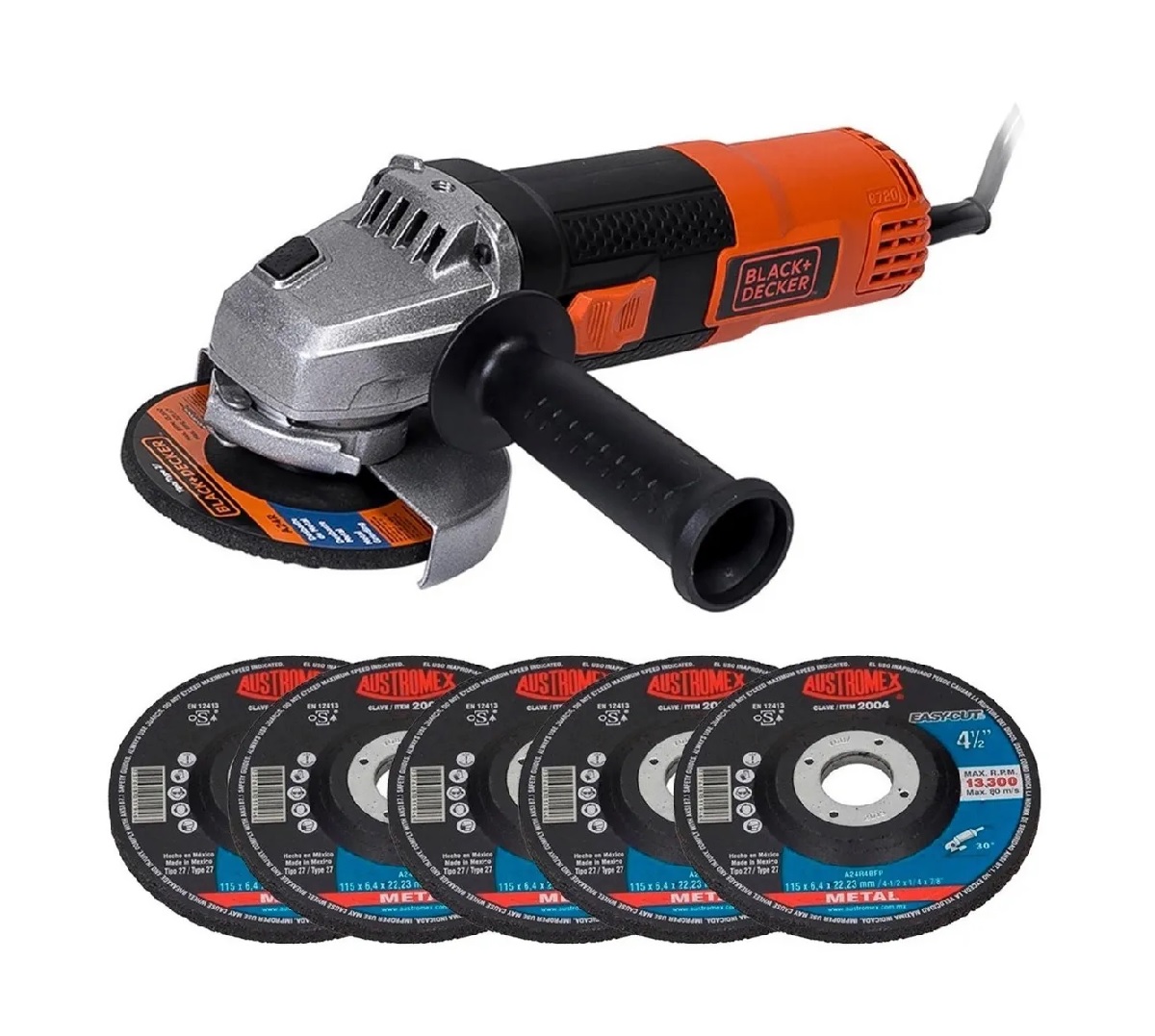 Esmeriladora Angular 4 1/2 Pul Black&decker + 6 Discos