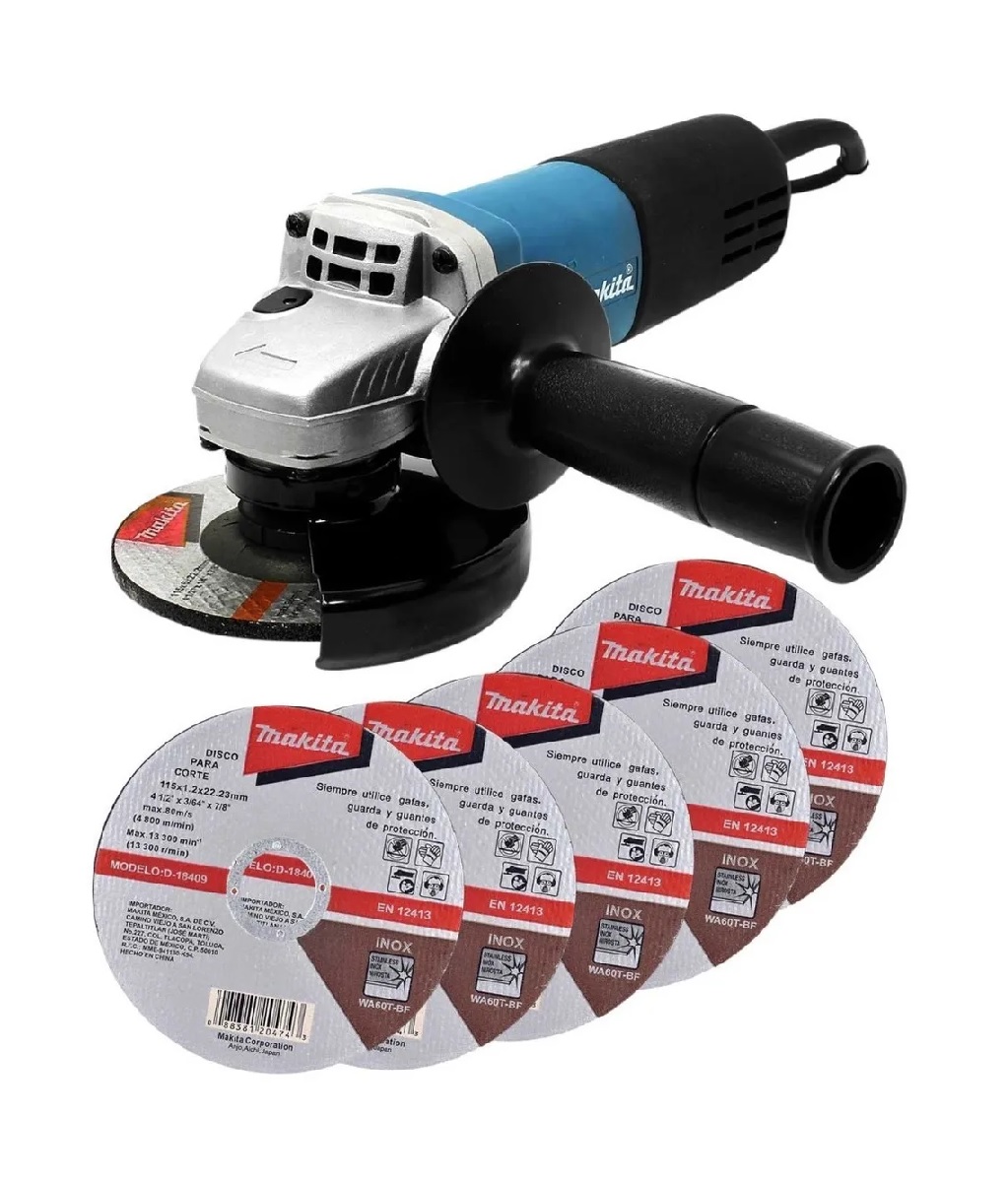 Miniesmeriladora Makita 9554hng color Azul 4 1/2pul + 5 Discos Gratis