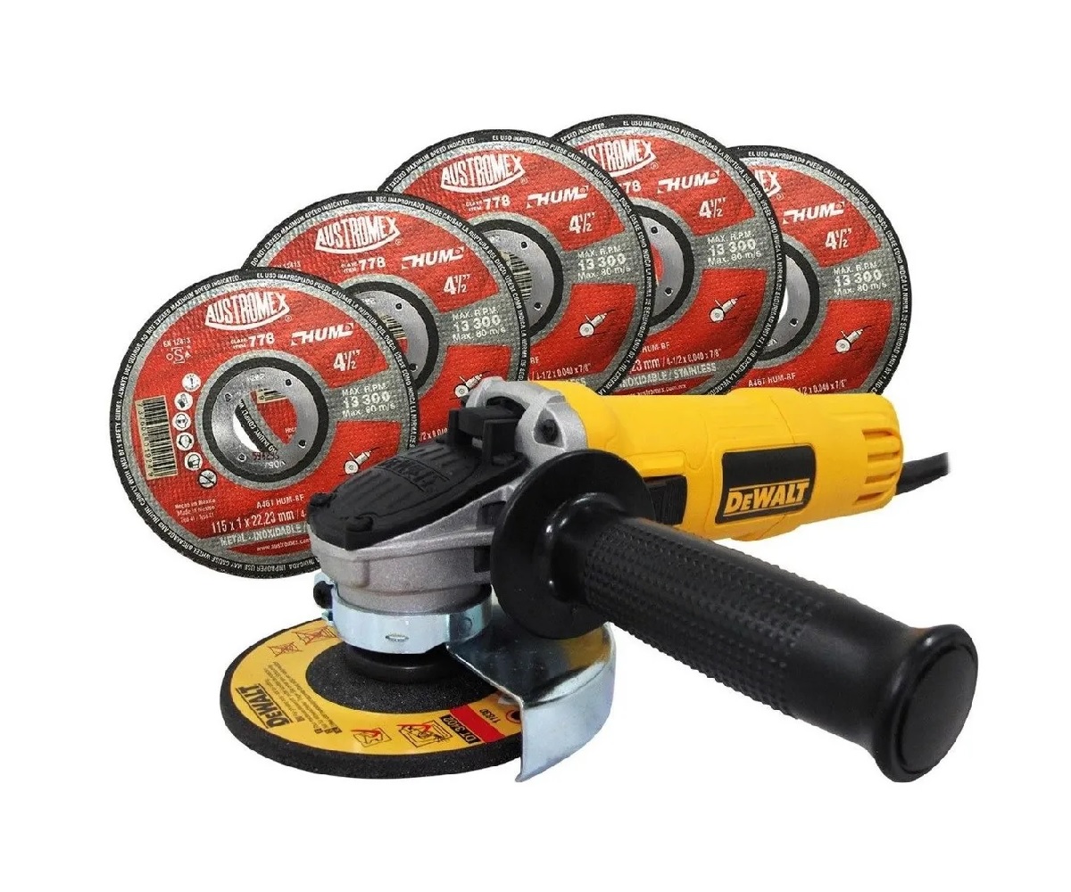 Esmeriladora 4 1/2" DeWalt Dwe4020 de 800 W con 6 Discos