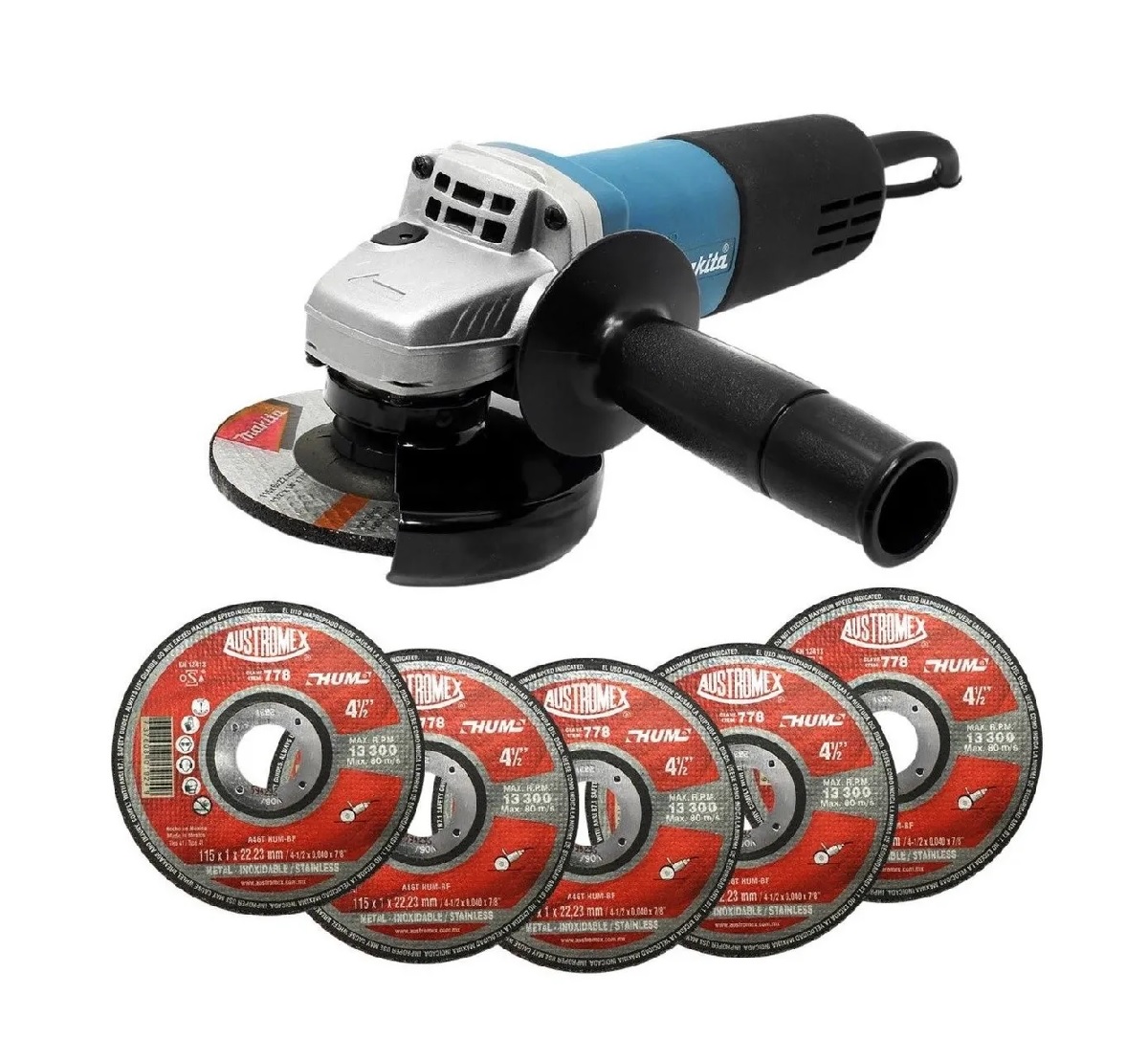 Esmeriladora De Disco De 4 1/2 Makita 9554hn + 6 Discos color Azul