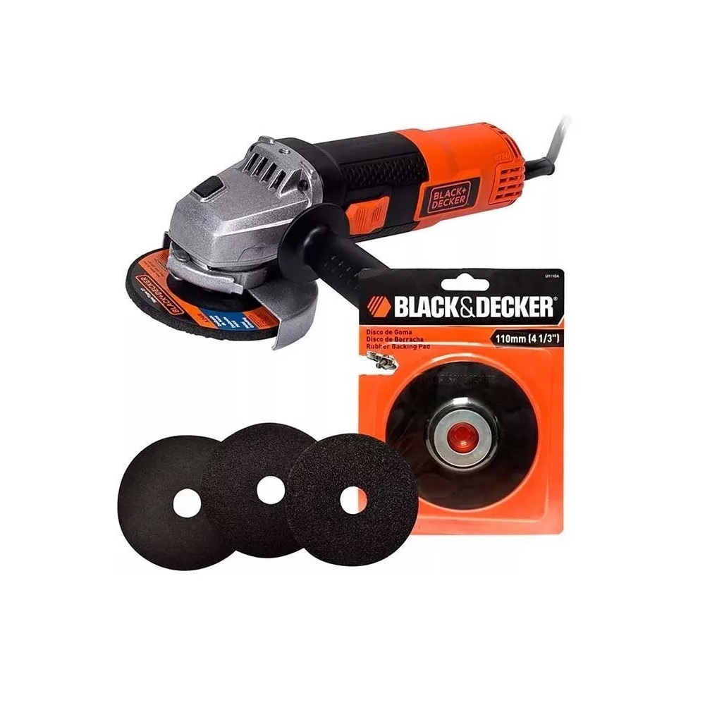 Esmeriladora Angular De 4 1/2 Black+Decker G720 + Respaldo Y 9 Lijas