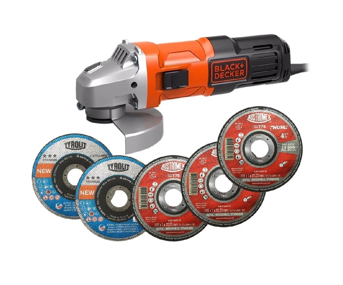 Esmeriladora Angular Black+Decker con 6 Discos