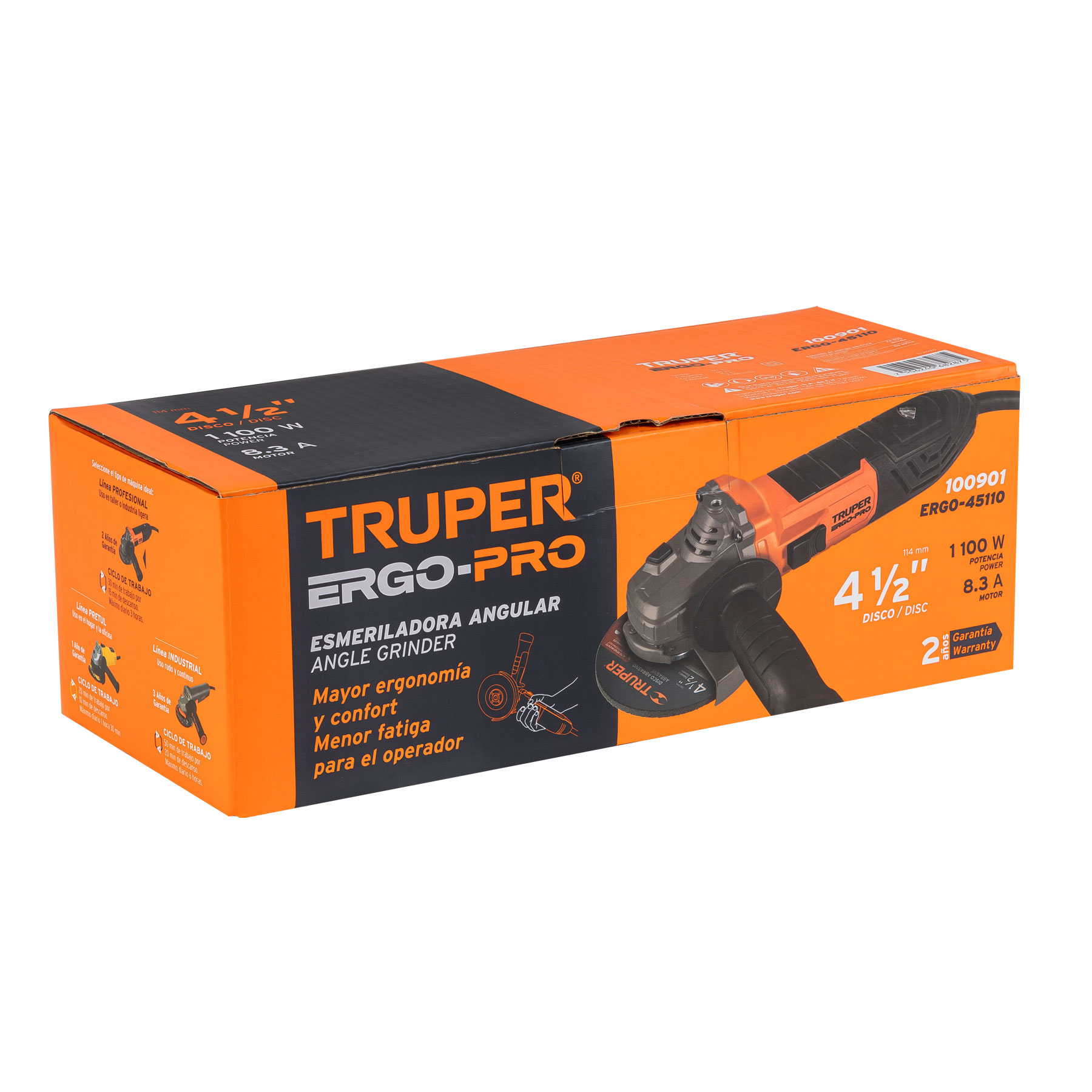 Foto 3 pulgar | Esmeriladora Angular Truper ERGO-45110 color Naranja 4 1/2' 1100 W Ergo Pro