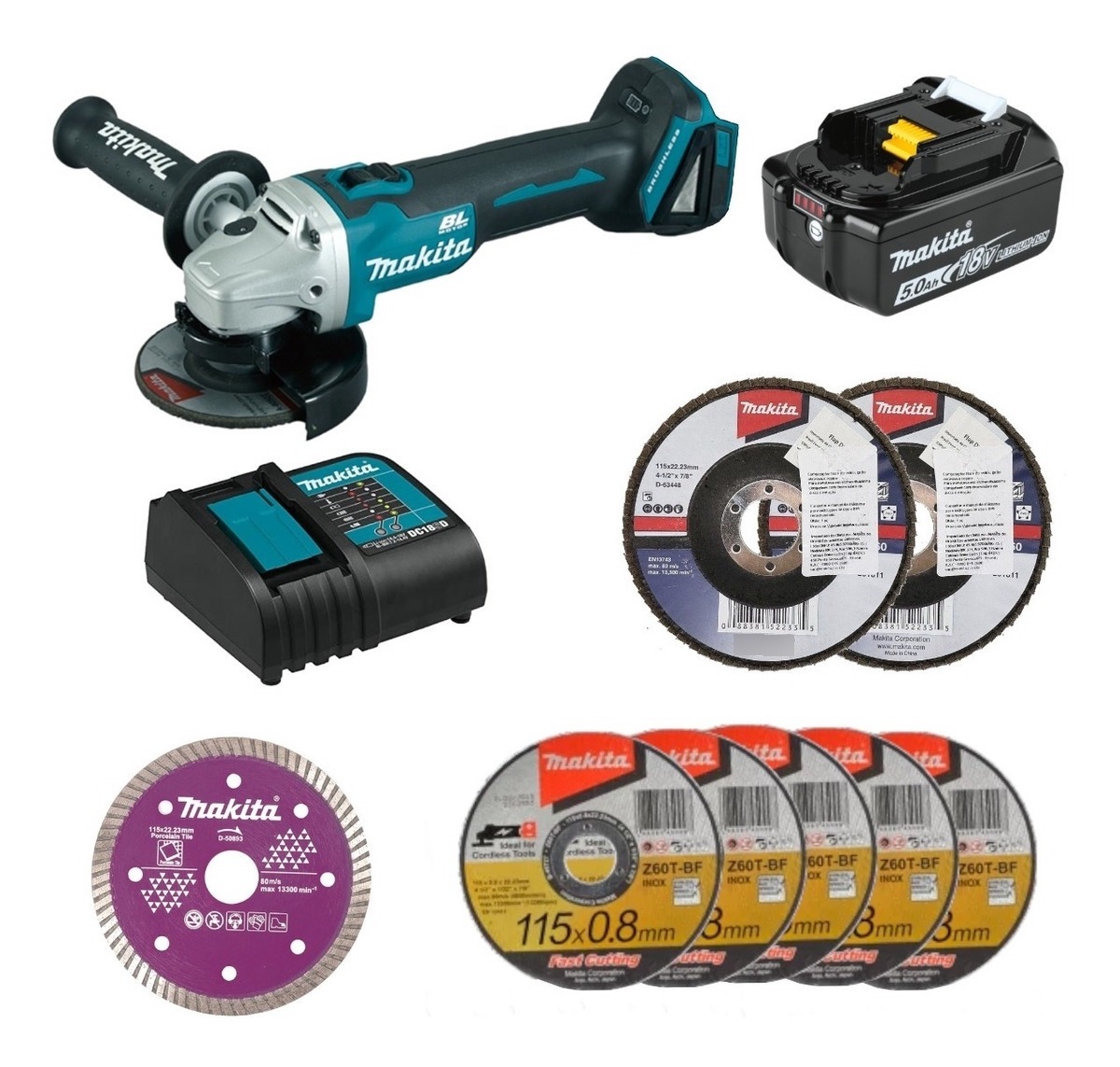 Makita Dga456stx3 Esmeriladora ,discos,cargador Y Bateria