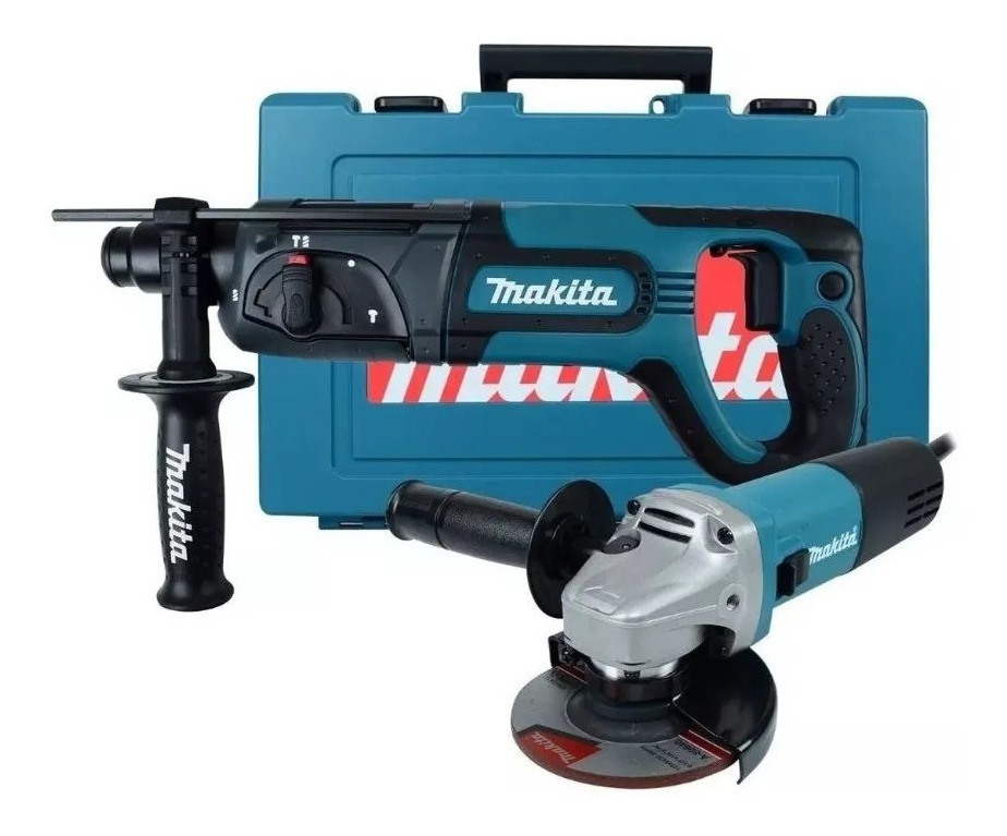 Taladro Rotomartillo SDS Plus MAKITA HR2475X4 color Azul 780 W más Esmeril 4 1/2 "