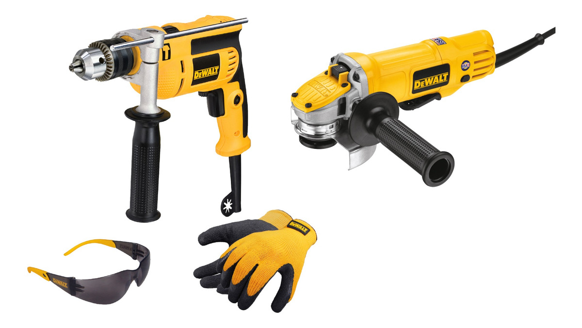 Esmeriladora DeWALT PAMXB2CSAG1 color Amarillo 4 ½ 900 W más Rotomartillo Guantes y Lentes