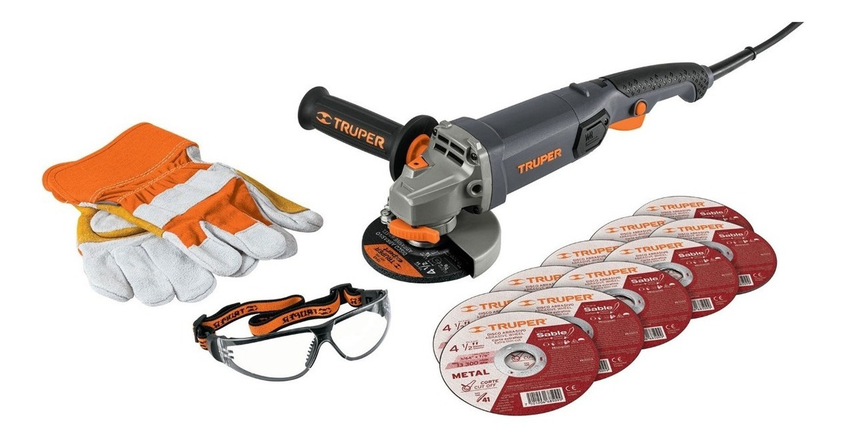 Foto 2 pulgar | Esmeriladora IND Truper 101456 COMBOE-4590N color Naranja 4-1/2 '' 950 W con Discos Lentes y Guantes