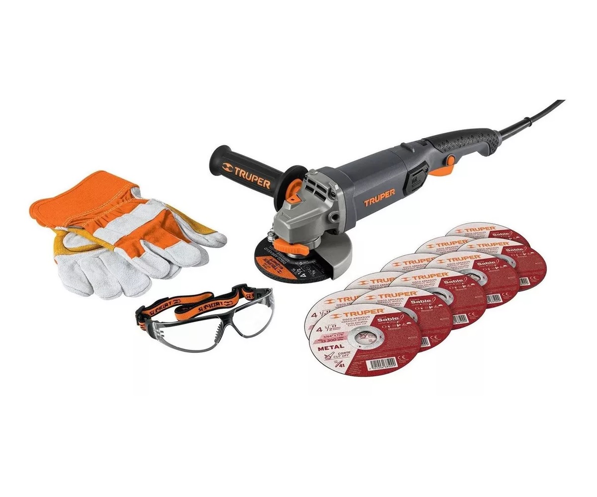 Esmeriladora + Discos + Lentes + Guantes Truper COMBOE-4590N