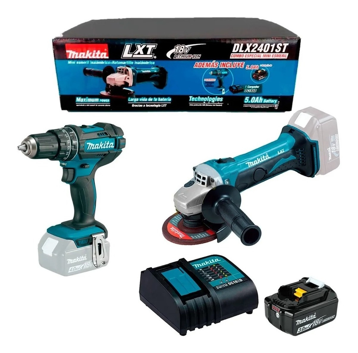 Combo Mini Esmeriladora Y Rotomartillo 18v Dgahp01 Makita