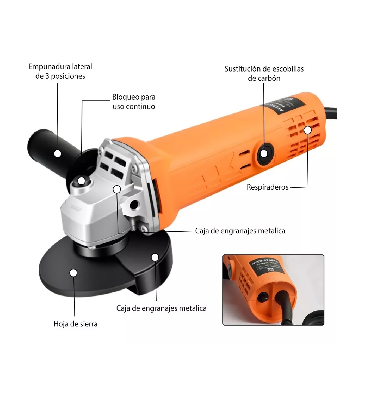 Foto 3 pulgar | Mini Esmeriladora Angular BELUG Pulidora color Naranja 860 W 127V más 10 Accesorios