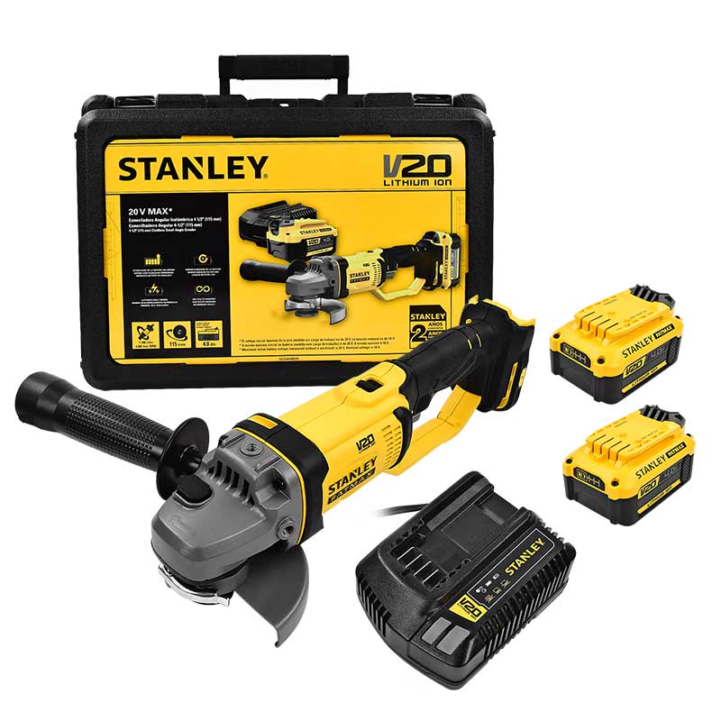 Miniesmeriladora Stanley G400M2K-B3 Amarillo 4.1/2 20v 9000rpm Bat CA $4,480